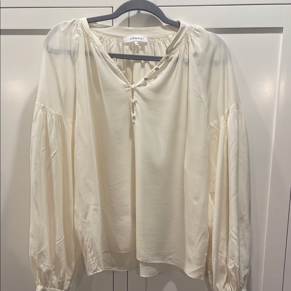 Frame Denim Ivory Blouse with Button Detail